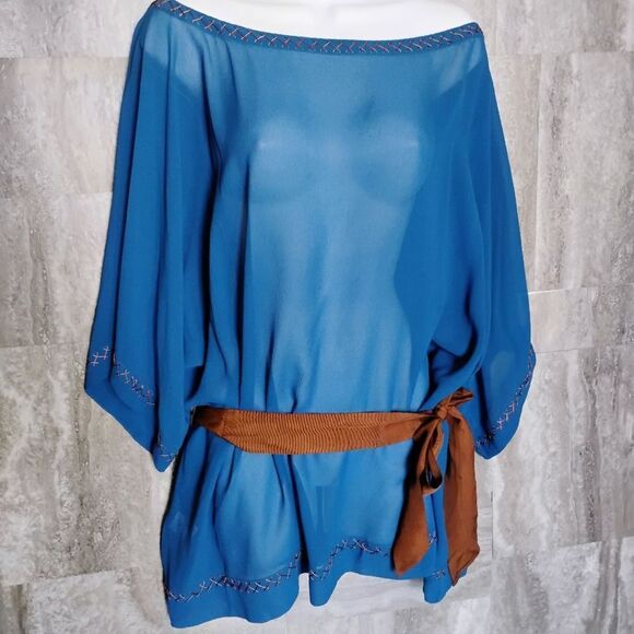 Women's BCBGMaxAzria Teal Silk Top Sizes M/L - Picture 1 of 15